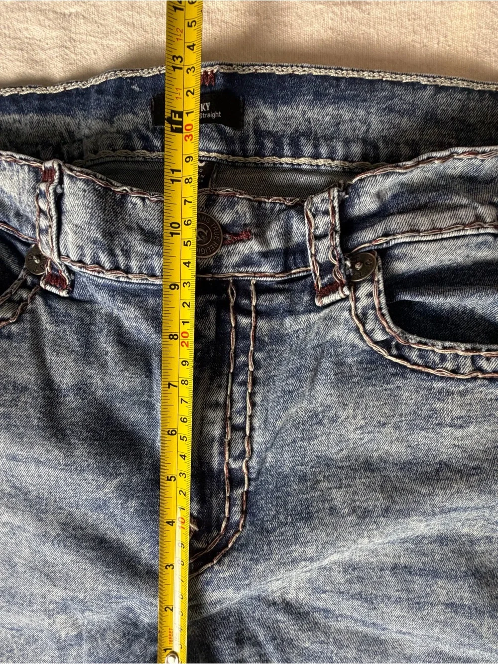 True Religion Men's Acid Wash Blue Ricky Relaxed Straight Jeans